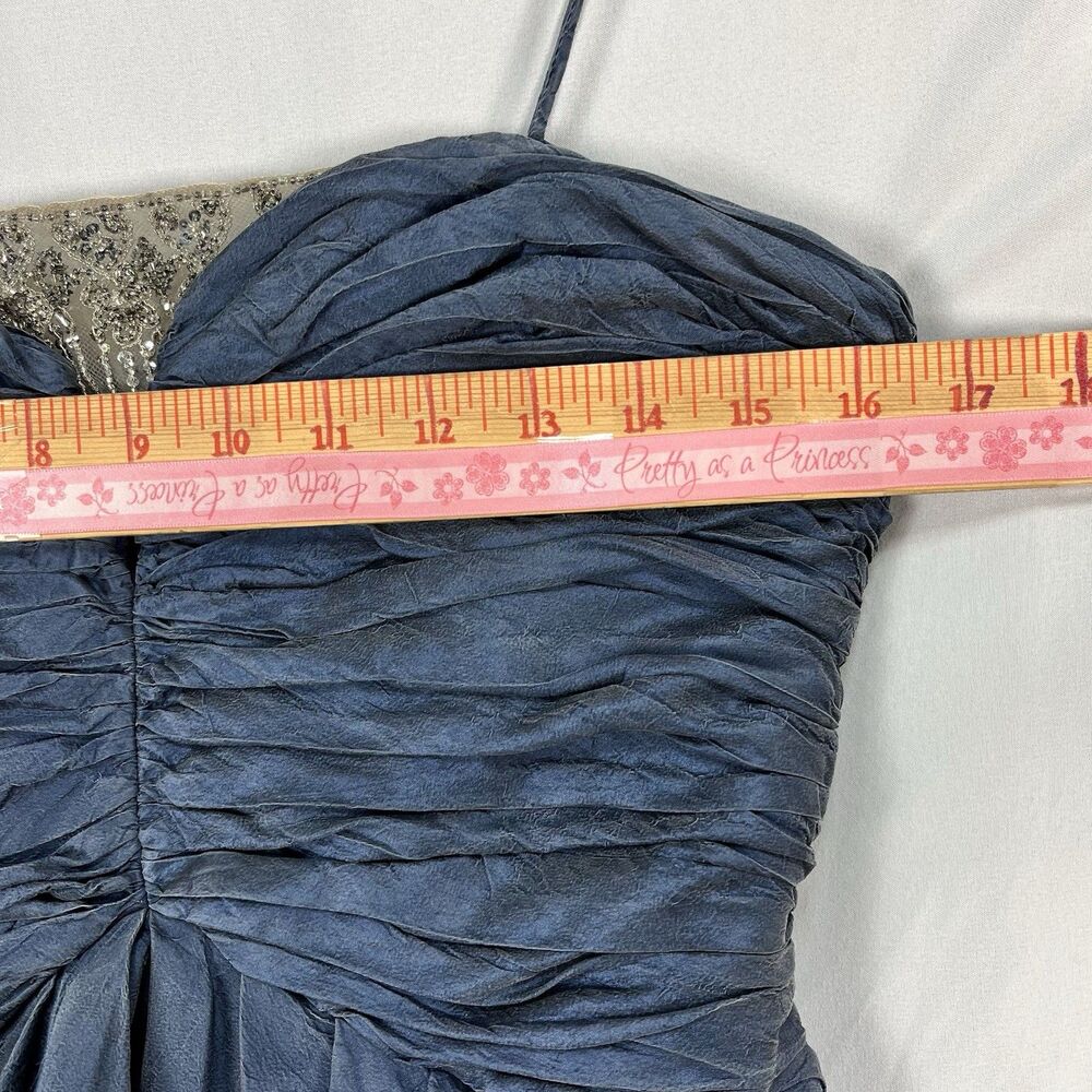 Badgley Mischka Peach Skin Silk Spaghetti Strap Blue Bubble Hem Dress Sz 6 - Picture 12 of 16